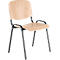 Stuhl mit hellem Holzrahmen und schwarzem Gestell. Sitzfläche und Lehne sind ergonomisch geformt.