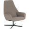 Moderne lichtbruine fauteuil met hoge rugleuning op een zwart viersterrenonderstel.