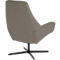 Grijze stoffen fauteuil met zwart vierpotig draaionderstel, achteraanzicht tegen een witte achtergrond.