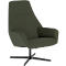 Moderne olijfgroene fauteuil met hoge rugleuning op een zwarte stervoet.