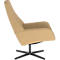 Beige gestoffeerde fauteuil met hoge rugleuning op een zwart metalen stervoet tegen een witte achtergrond.
