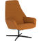 Moderne mosterdkleurige fauteuil met hoge rugleuning op een zwarte kruispoot tegen een witte achtergrond.