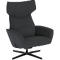 Moderne donkergrijze loungefauteuil met hoge rugleuning op een zwart kruisonderstel tegen een witte achtergrond.