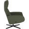 Olijfgroene oorfauteuil met hoge rugleuning op een zwart vierpotig draaionderstel.