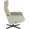Beige oorfauteuil met hoge rugleuning op een zwart stervormig metalen onderstel tegen een witte achtergrond.