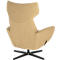 Beige fauteuil met hoge rugleuning en zwarte stervoet, van achteren gezien tegen een witte achtergrond.
