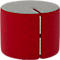 Roter runder Hocker mit grauem Deckel und vertikalem Spalt.