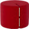 Roter, runder Hocker mit Spalt. Die Spalte zeigt ein helles Material.