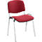 Roter Stuhl mit Chromgestell. Lehne und Sitz sind gepolstert.