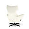 Fauteuil en tissu blanc, fauteuil pivotant, base noire, fond blanc.