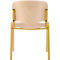 Chair made of light wood with a yellow frame, back view. Details: Backrest and seat are light brown, frame yellow.