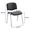 Gray chair with metal legs. Dimensions are shown.