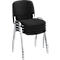 Stacked black chairs with chrome metal frames.