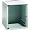 Une armoire réseau blanche ouverte avec porte vitrée et clé.