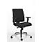 Black office chair on castors, armrests and adjustable seat height, against a white background.