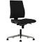 Black office chair with backrest, seat, castors and metal base.