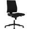 Black office chair with backrest, seat and castors. The backrest is curved, the seat ergonomically shaped.