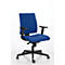 Blue office chair with black frame and armrests. The chair is set against a white background.