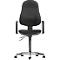 Black office chair on white background. High backrest, armrests, chrome base and castors.
