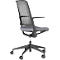 Office chair with mesh back, grey seat, black armrests, and wheels.