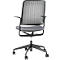 Black office chair, gray seat, mesh back, wheeled base.