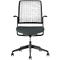 Black office chair, with mesh back, armrests, padded seat and castors.