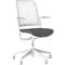 White office chair with gray seat and perforated backrest. The chair has armrests and casters.