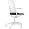 White office chair with mesh back and gray seat, stands on casters.