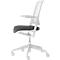 White office chair with gray seat and backrest, armrests, on castors.