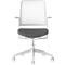 White office chair with gray seat and castors, front view.