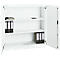 White filing cabinet with open doors, folders, and notepad.