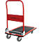 Chariot de transport rouge avec surface de chargement noire, logo 'Schäfershop'.