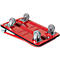 Plateau à outils rouge avec quatre roues grises, en métal.