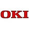 Rotes OKI Logo. Buchstaben mit roter Leuchtkraft.