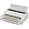 White typewriter with open paper cover and keyboard. Inscription Carrera de Luxe, Olympia.