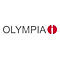 Das graue Firmenlogo OLYMPIA mit einem roten Kreis, der einen senkrechten weißen Schlitz enthält.