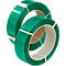Twee rollen groen omsnoeringsband, verpakt met wit papier.