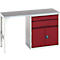 Onderbank Bott verso, linoleumblad, 2 laden, 1 deur, 1 plank, B 1500 x D 600 x H 930 mm, lichtgrijs/paarsrood