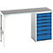 Onderbank Bott verso, linoleumblad, 7 laden, B 1500 x D 600 x H 930 mm, lichtgrijs / gentiaanblauw
