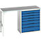 Onderbank Bott verso, linoleumblad, 7 laden, B 1500 x D 600 x H 930 mm, lichtgrijs / gentiaanblauw