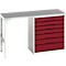 Onderbank Bott verso, linoleumblad, 7 laden, B 1500 x D 600 x H 930 mm, lichtgrijs/paarsrood