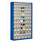 Opbergbakkast, inhoud 635 l, 86 uitneembare opbergboxen met verzonken greep, B 1270 x D 250 x H 2000 mm, g.blauw/transp.