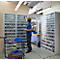 Opbergbakkast, volume 635 l, 154 uitneembare opbergboxen met verzonken greep, B 1270 x D 250 x H 2000 mm, l.grijs/transparant