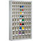 Opbergbakkast, volume 635 l, 86 uitneembare opbergboxen met verzonken greep, B 1270 x D 250 x H 2000 mm, l.grijs/transparant