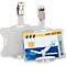 Two transparent ID holders with clip attachments, one contains a card with a chip and print: user card M16.
