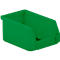 Green, open plastic box with slanted edge.