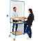 Oprolbaar bureau, 3 legborden, kast, frame voor infectiebescherming, 2 houders voor desinfecterende flessen/spuitflessen, RAL 5007