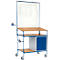 Oprolbaar bureau, 3 legborden, kast, frame voor infectiebescherming, 2 houders voor desinfecterende flessen/spuitflessen, RAL 5007
