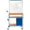 Oprolbaar bureau, 3 legborden, kast, frame voor infectiebescherming, 2 houders voor desinfecterende flessen/spuitflessen, RAL 5007