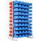 Opslagrek, aan 2 zijden monteerbaar, 20 rijen, incl. 50 open magazijnbakken LF 321 blauw &amp; 50 open magazijnbakken LF 321 rood, B 1145 x D 800 x H 1950 mm